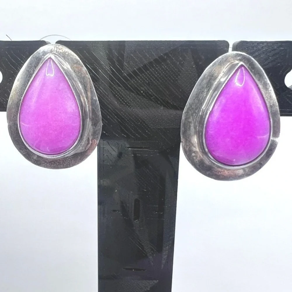 Sterling Silver Pink‎ Teardrop Gem Stones Earrings Semi Precious Post Artisan 1